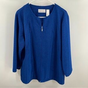 Alfred Dunner Royal Blue Ruched Lightweight Zip Up 3/4 Sleeve Pockets Jacket